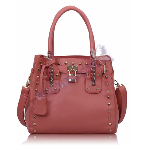 Pink Studded Tote Bag With Padlock
