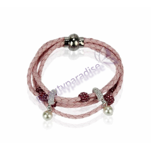 Pink Crystal Bracelet With Pearl Charm