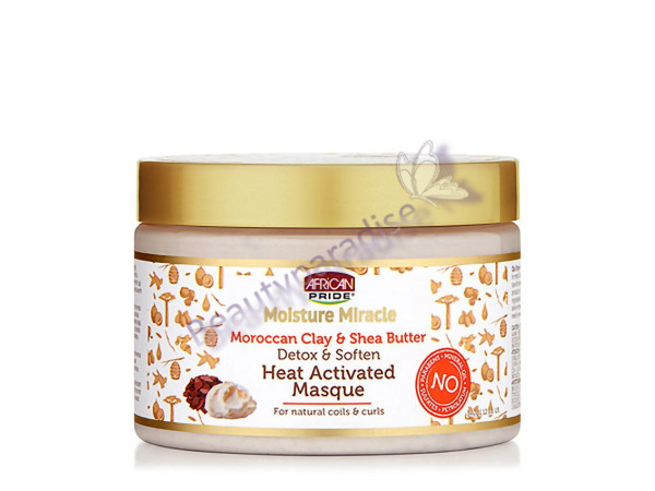 African Pride Moisture Miracle Moroccan Clay & Shea Butter Heat – Activated Masque